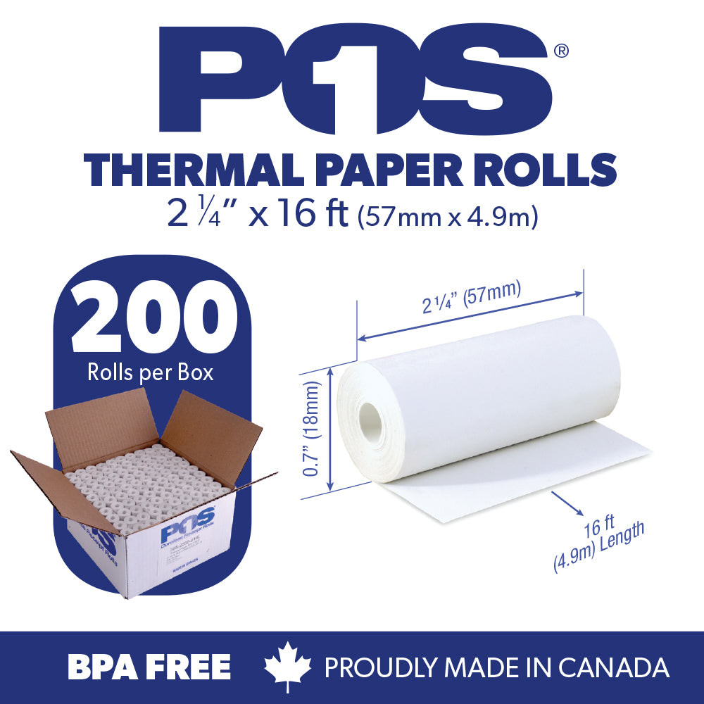 Thermal Paper 2 1/4 x 16 ft x 18mm CORELESS BPA Free BPS Free fits Pidion BIP-1500 and Poynt 200 rolls
