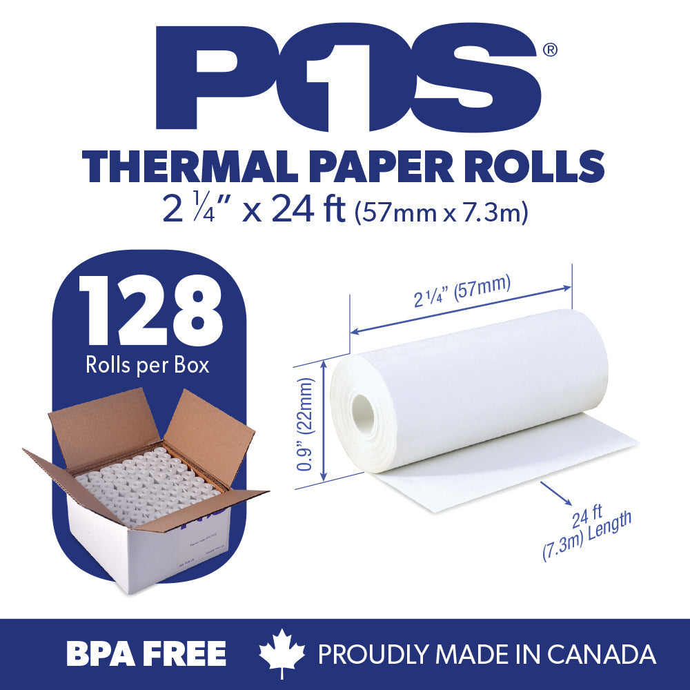 Thermal Paper 2 1/4 x 24 ft x 22mm CORELESS BPA Free fits Pidion BIP-1500 and Poynt 200 rolls