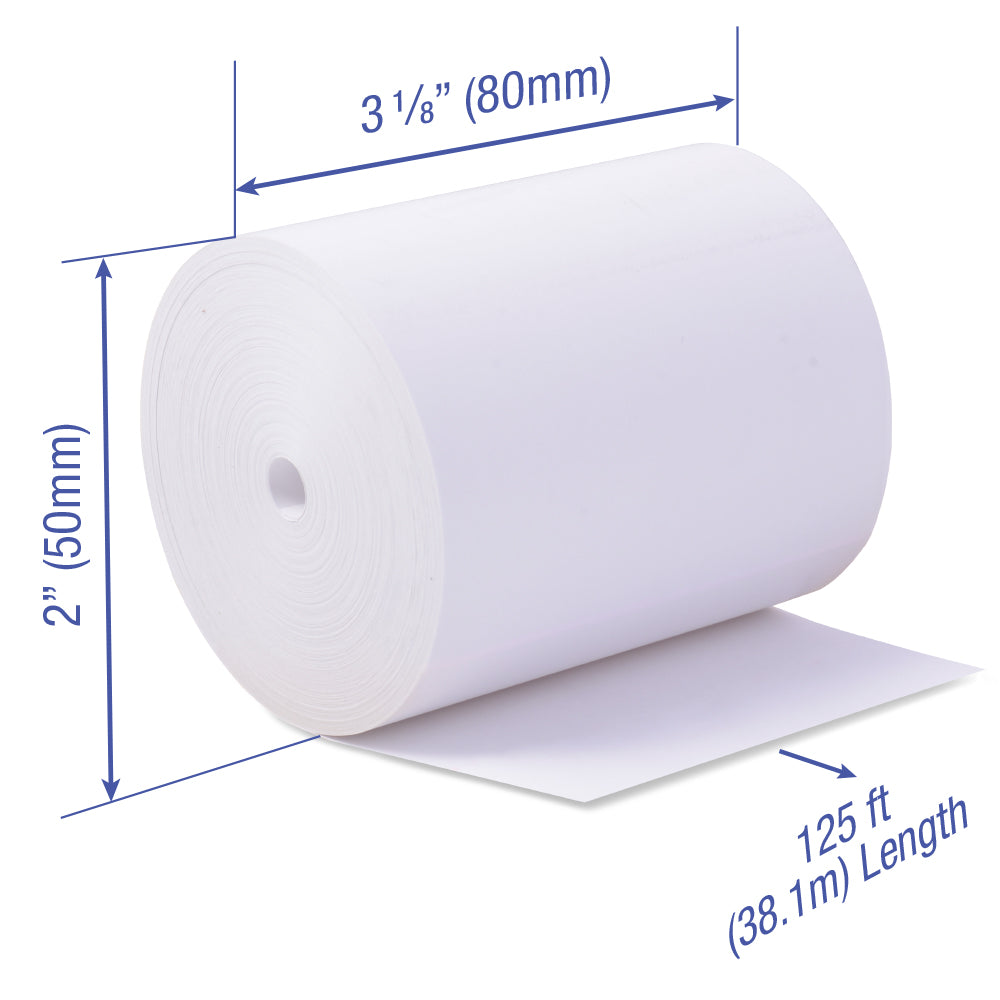 POS1 Thermal Paper 3 1/8 x 125 ft x 50mm CORELESS BPA Free 54 rolls