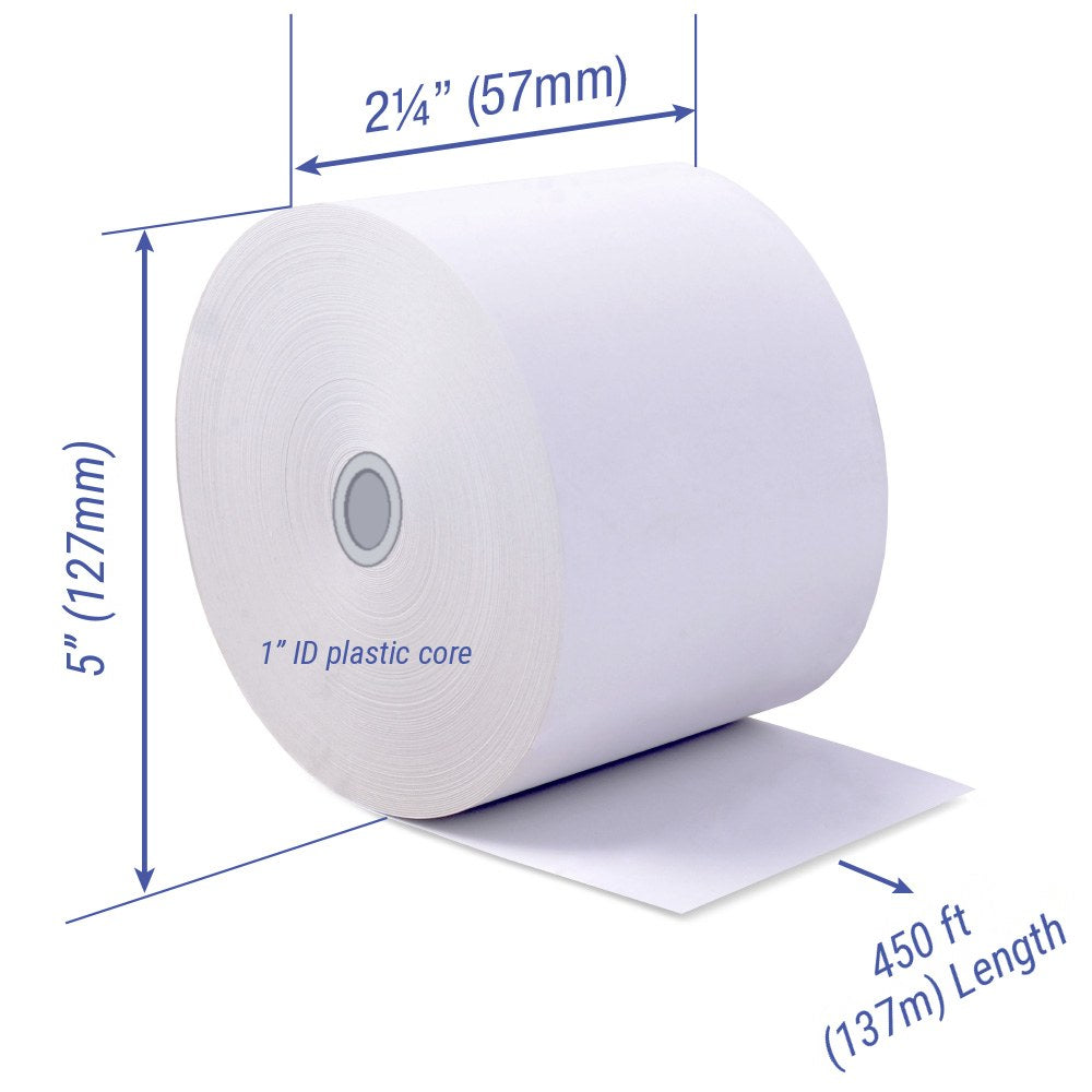 Heavyweight thermal roll 2-1/4 in x 450 ft on 1 in plastic core, dimensions