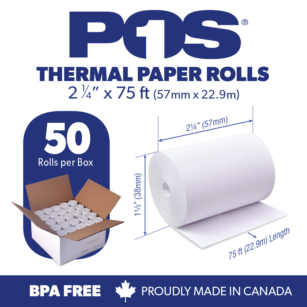 POS1 Thermal Paper 2 1/4 x 75 ft 50 rolls